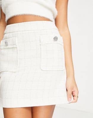 shop with me march 2022 - Miss Selfridge boucle mini skirt in silver